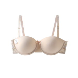 Simple and seamless breathable girls' underwear with gathered upper support and side closure, steel ring bra, detachable shoulder straps, strapless bra