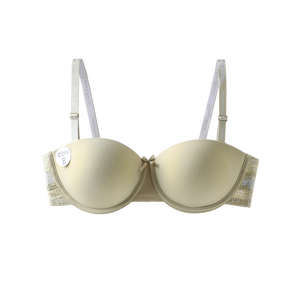 Simple and seamless breathable girls' underwear with gathered upper support and side closure, steel ring bra, detachable shoulder straps, strapless bra